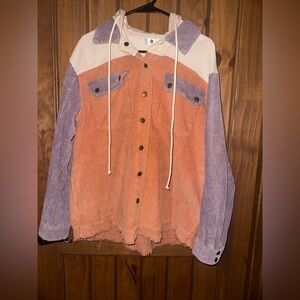 Color block corduroy hoodie shacket size medium